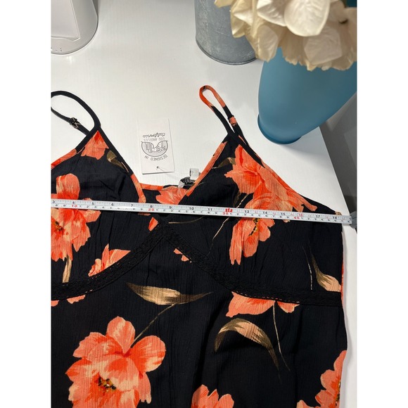 Patrons of Peace Black Orange Floral Maxi Dress Halter Neck Spaghetti Strap - Picture 8 of 9